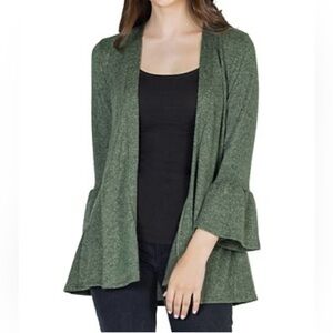 Jade Women’s Green Open Front Cotton Bland Ruffle Sleeve Cardigan Size‎ M